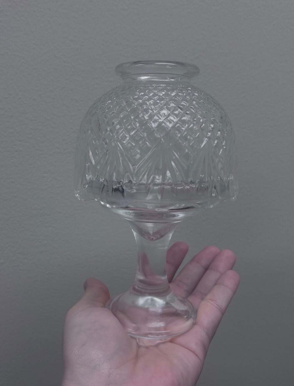Vintage PartyLite Clear Glass Fairy Lamp Candle Holder in Diamond Fan Pattern